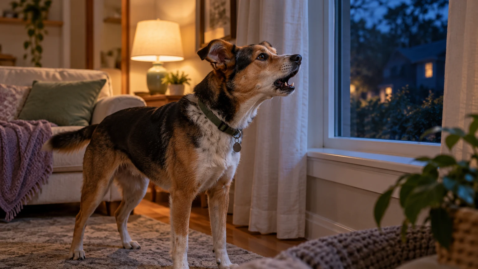 A dog barking at night